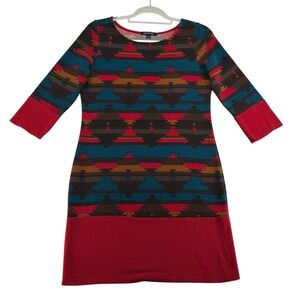 HaIL3y:23 Southwestern Aztec Geometric Knit Dress 3/4 Sleeve Womens Small USA